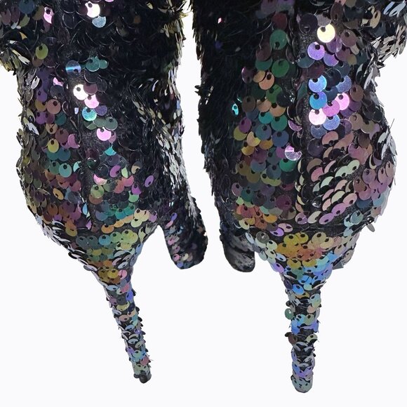 Purple Hologram Sequin Stilettos Sz 8 Slouchy Iridescent Metallic Y2K Rave Party - Picture 7 of 9